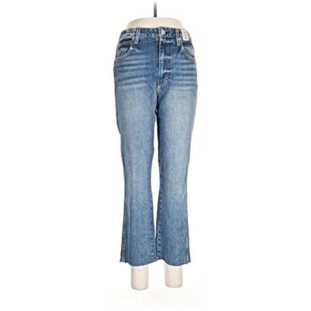 NWT AMO Florence Pleated Pant Low Relaxed Rise Wide Leg Jeans Light Wash Blue 28